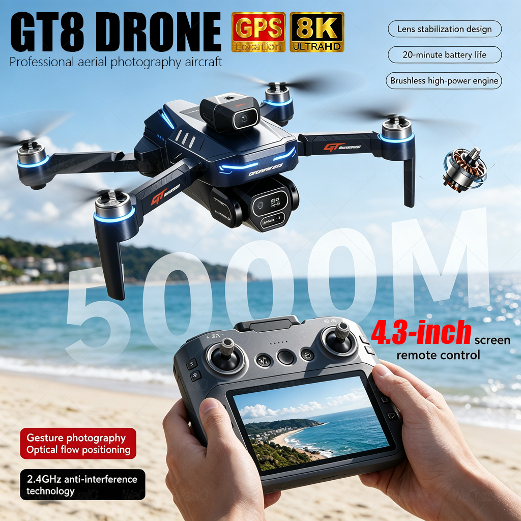 Drone Rc Foldable - طائرة بدون طيار GT8 HD الجديدة