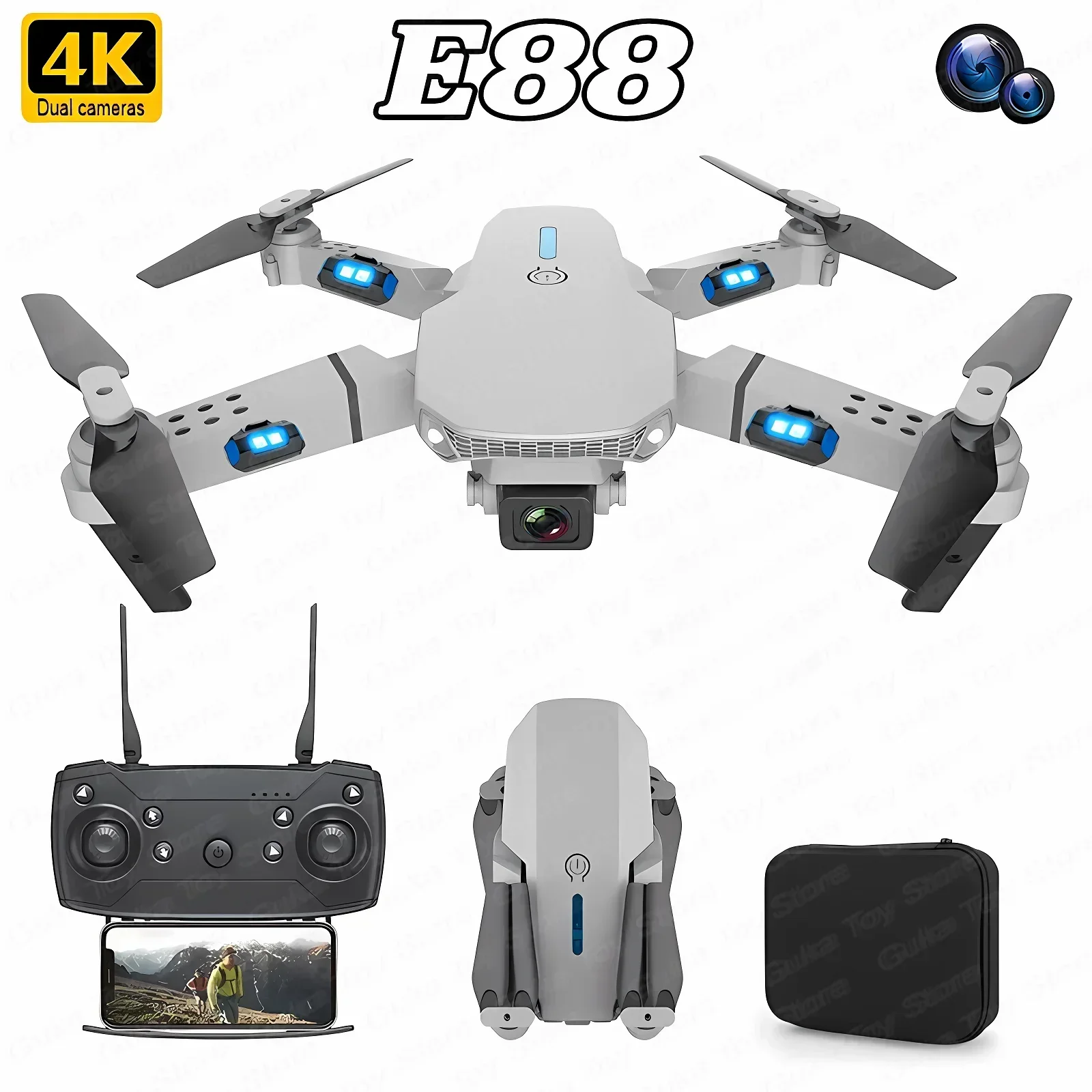 Drone Rc Foldable - E88 Pro WIFI FPV الطائرة بدون